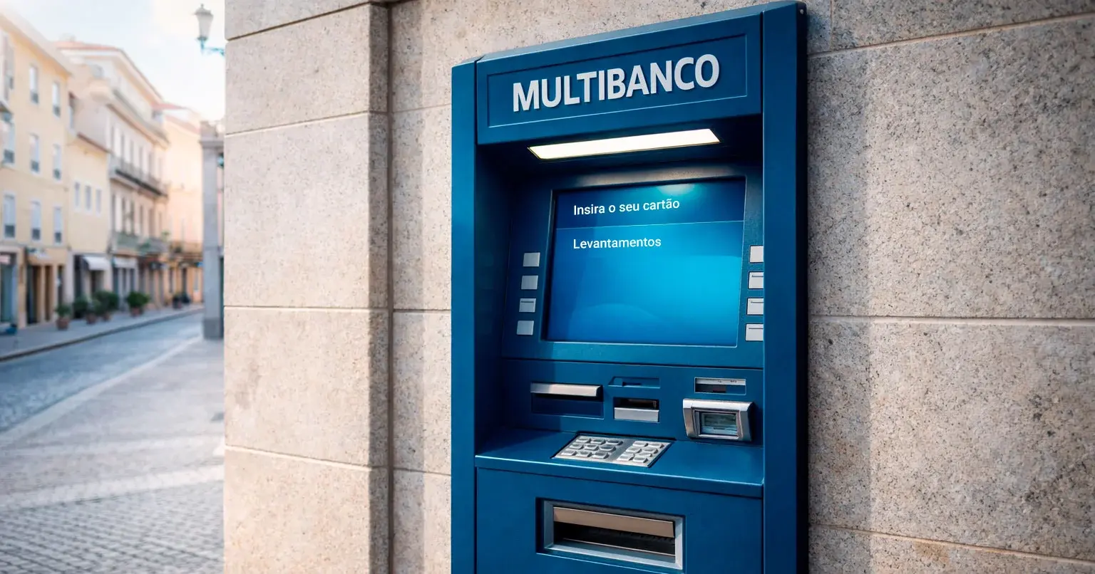 Terminal Multibanco ATM em Portugal com ecrã de pagamento de serviços