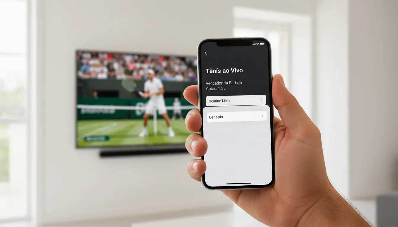 Telemóvel com aplicação de apostas desportivas mostrando odds de ténis ao vivo