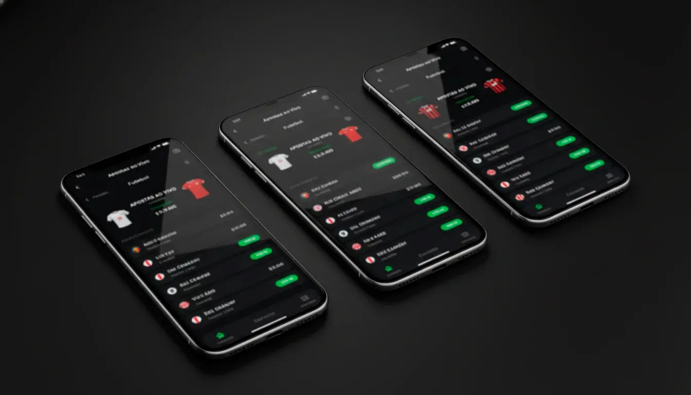 Três ecrãs de telemóvel lado a lado com odds diferentes para o mesmo jogo de futebol