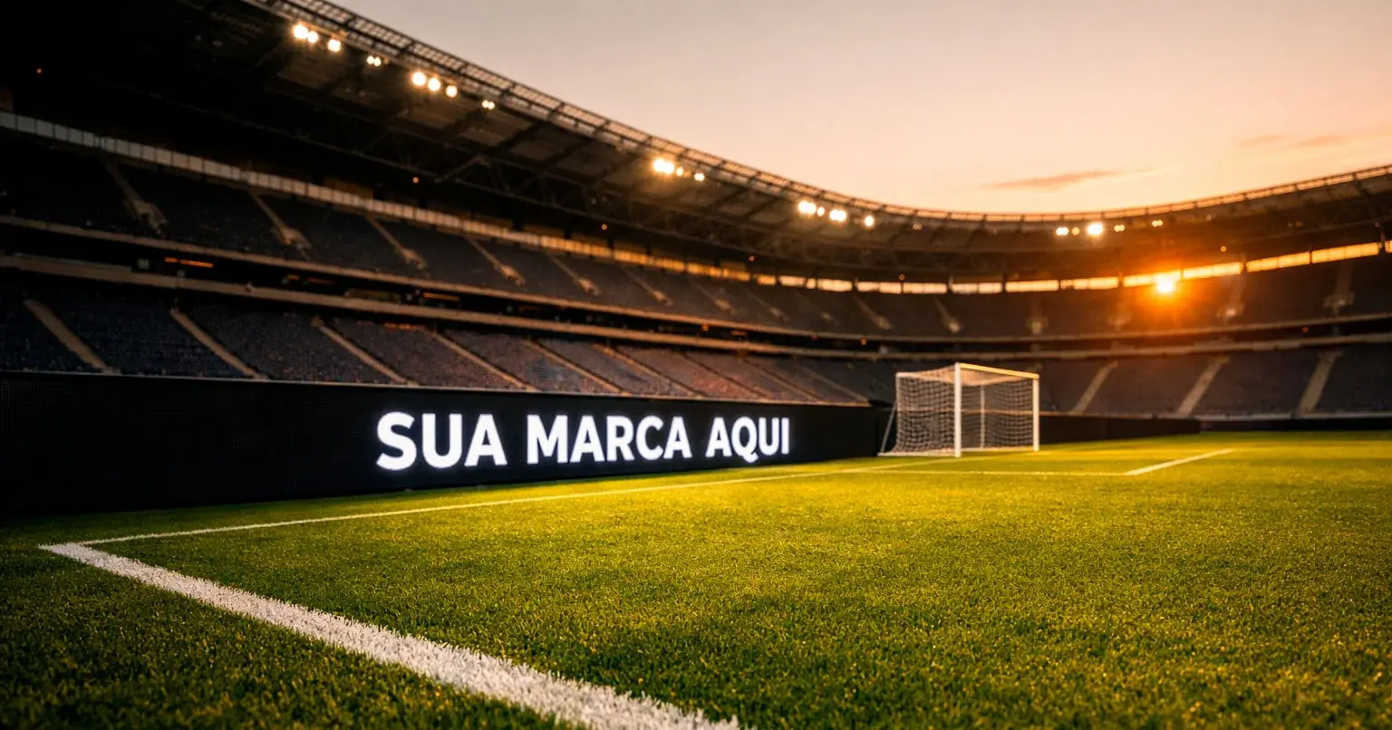 Placar publicitário num estádio de futebol com lugar para logotipo de operador de apostas