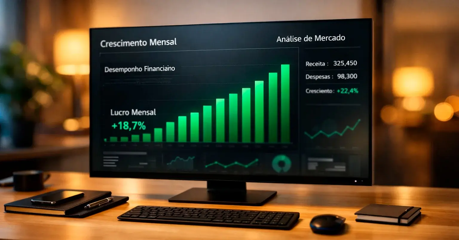 Gráficos financeiros num ecrã com dados trimestrais do mercado de jogo online